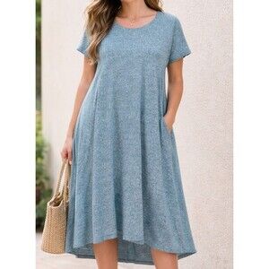 Lularoe Carly Swing Shirt Dress Size XL Space Dyed Blue Denim Color Hi-Low